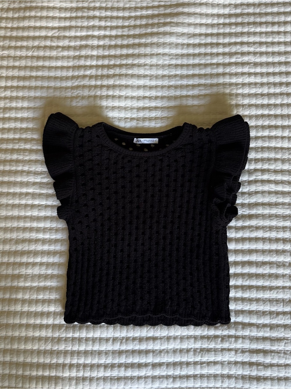 Zara Black Knit Flutter Sleeve Sweater Top